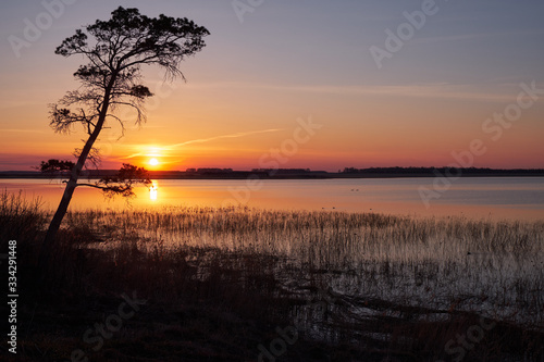 colorful sunset on the lake