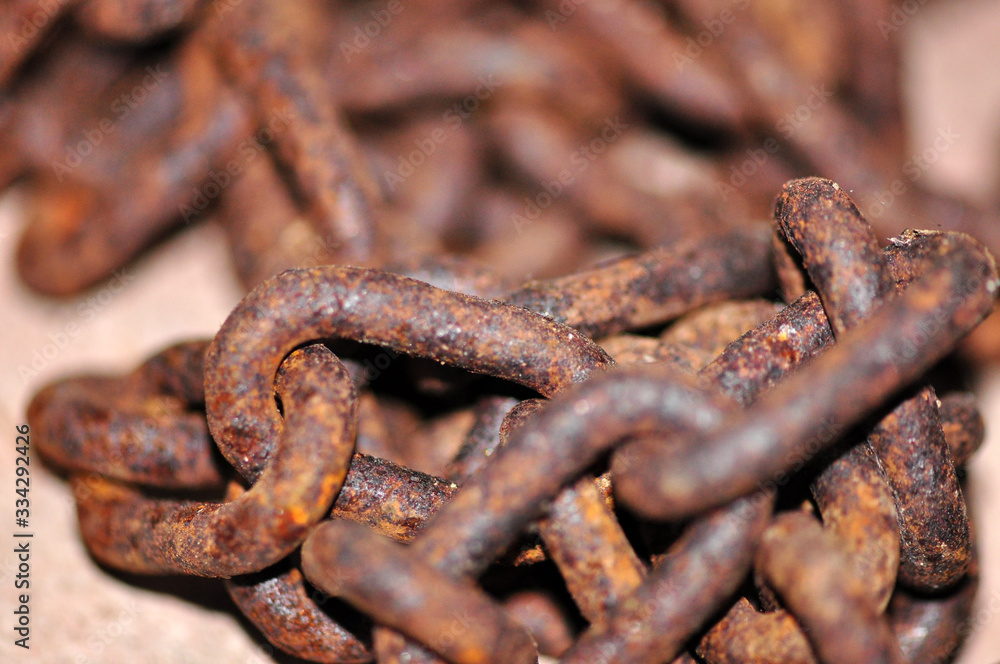 Rusty chain links abandoned in the warehouse Rusty chain links abandoned in the warehouse