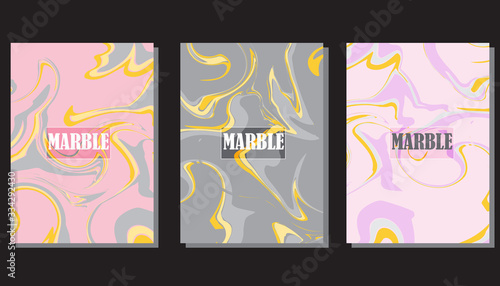 Flat marble pattern binder cover layout, journal design template vector set. Marble background patterns set for binder design, journal layout template, brochure cover. Minimalist vector graphic