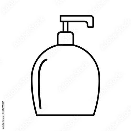 Plastic bottle container for liquid soap. Vector illustration in black and white. Icon for websites and mobile applications.