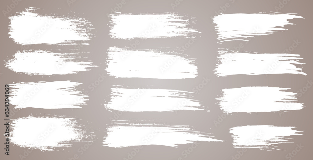 Vector set of grunge artistic brush strokes, brushes. Creative design elements. Grunge watercolor wide brush strokes. White collection isolated on white background Vector set of grunge artistic brush strokes, brushes. Creative design elements. Grunge watercolor wide brush strokes. White collection isolated on white background
