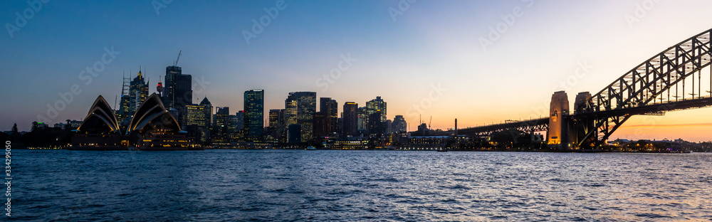 Sydney, NSW - Oct 2018: Panoramic view of the bay at sunset