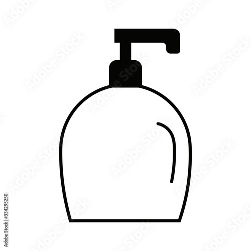 Plastic bottle container for liquid soap. Vector illustration in black and white. Icon for websites and mobile applications.