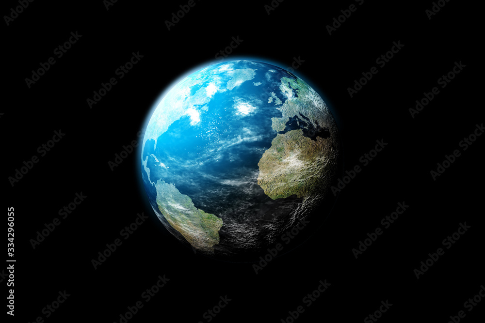 Earth in the outer space. Planet earth from space on a dark background. Isolated earth on a black background