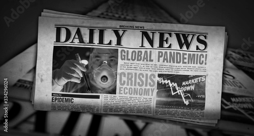 Bild auf Leinwand Global pandemic breaking news – retro newspaper printing press