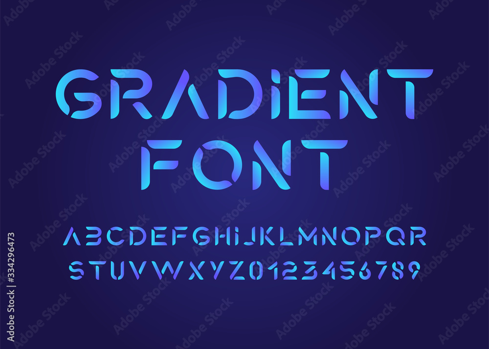 Gradient Modern Alphabet Font. Typography fonts for technology, digital, movie logo design. vector illustration
