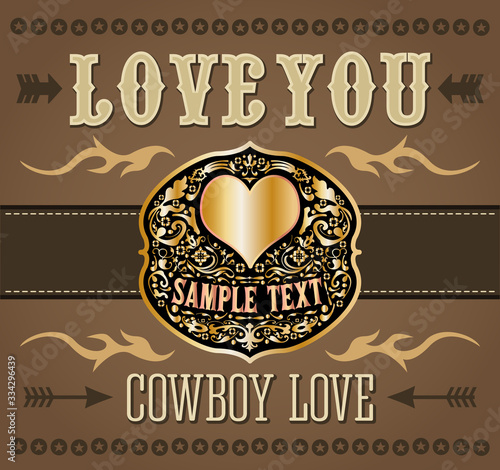 Love You Cowboy Love, Belt Buckle vector design.