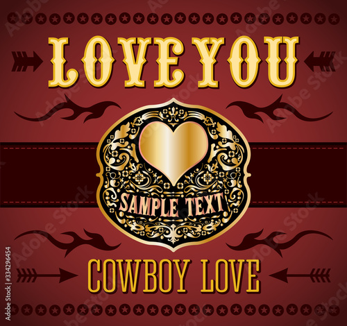 Love You Cowboy Love, Belt Buckle vector design.