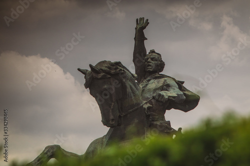 Close up photo of monument of Suvorov in Tiraspol, Transnistria or Moldova, taken on a cloudy day.