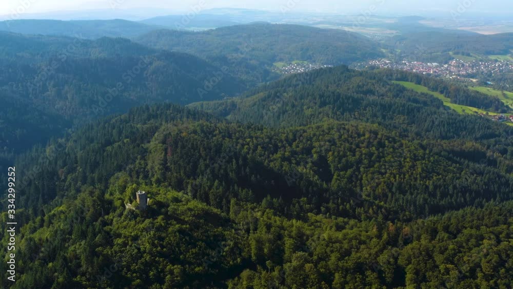 Aerial view of the castle Sausenburg in Germany in the black forest on a sunny morning in summer. Aerial view of the castle Sausenburg in Germany in the black forest on a sunny morning in summer.