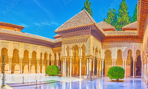 Impressive Court of Lions, Nasrid Palace, Alhambra, Granada, Spain photo