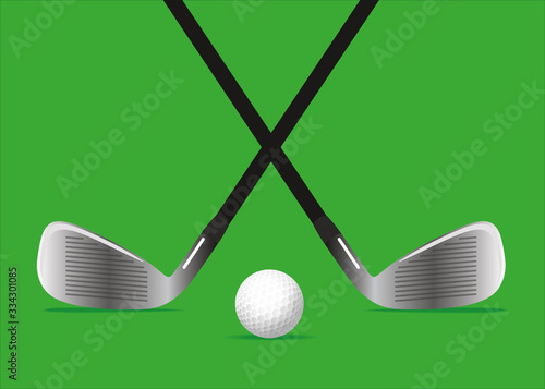 gekreuzte Golfschläger auf grünem Hintergrund mit Golfball