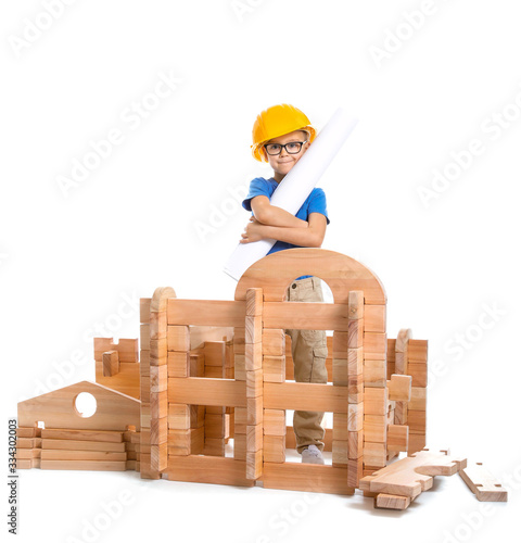 Little boy dressed as build...