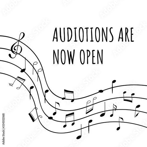 Invitation or announcement template for a musical event such as music online lesson, audition, concert and more. Vector