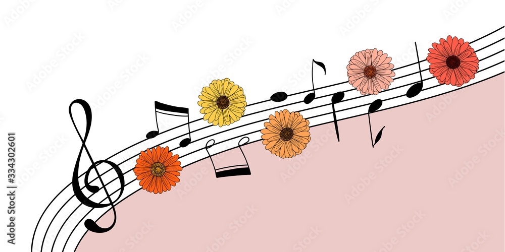 Vecteur Stock Music and flowers invitation background. Creative