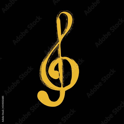 Treble clef icon hand drawn by brush. Music symbol. Grungy texture drawing. Vector illustration
