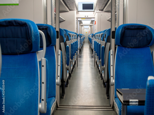 Perspective train interior empty seats view