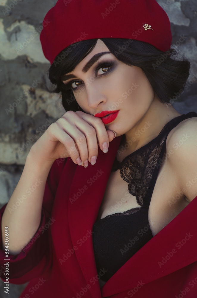 Pretty girl model in a red beret Pretty girl model in a red beret