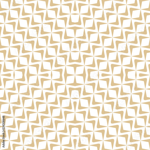 Golden mesh seamless pattern. Subtle vector abstract geometric ornament texture with diagonal curved lines, delicate mesh, net, grid, lattice, lace. Gold and white luxury background. Repeat design