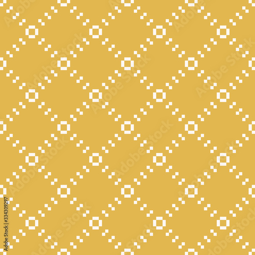 Simple vector minimalist seamless pattern with small squares in diagonal grid. Abstract geometric texture with delicate net, lattice. Yellow and white background. Repeat design for decor, wallpapers