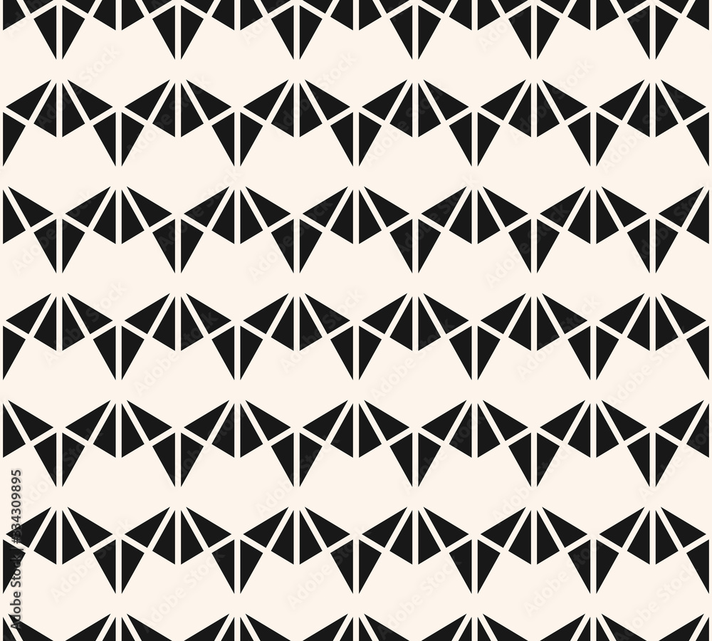 Vector geometric triangles texture. Black and white seamless pattern. Abstract ornament with small triangular shapes, diamonds, grid, net. Simple modern repeat design. Monochrome graphic background Vector geometric triangles texture. Black and white seamless pattern. Abstract ornament with small triangular shapes, diamonds, grid, net. Simple modern repeat design. Monochrome graphic background