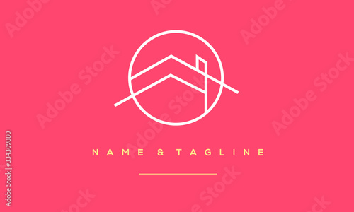 A line art icon logo of a house, roof, real estate  photo