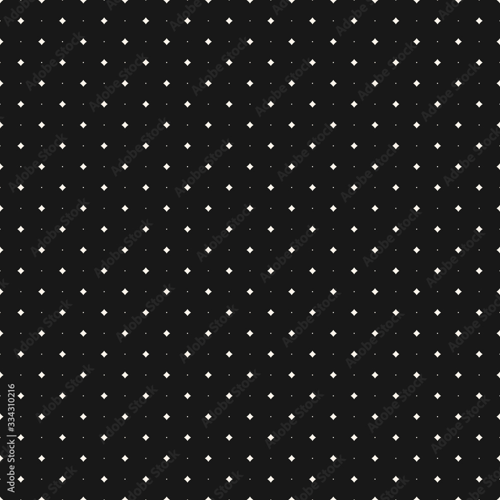 Vector minimalist seamless pattern with small diamond shapes, tiny stars, rhombuses, dots. Abstract monochrome geometric texture. Simple black and white minimal background. Subtle dark repeat design Vector minimalist seamless pattern with small diamond shapes, tiny stars, rhombuses, dots. Abstract monochrome geometric texture. Simple black and white minimal background. Subtle dark repeat design