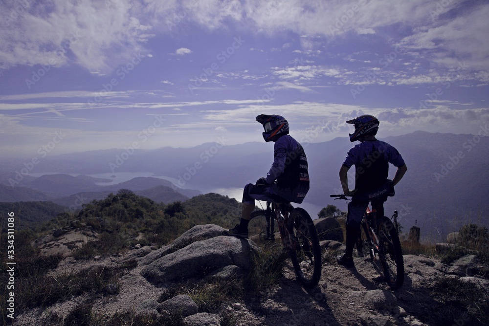 Fototapeta premium young man on mountain bike