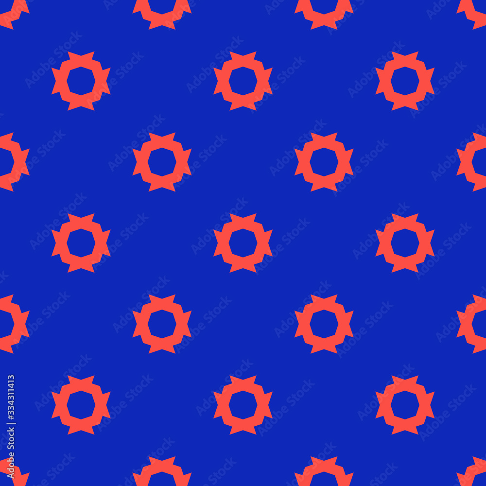 Modern minimal seamless pattern. Crazy vector abstract texture in bright colors, neon red and blue. Simple geometric floral ornament. Retro fashion 1990's style background. Repeat design for decor