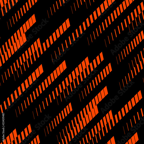 Sport pattern. Abstract geometric seamless texture with diagonal lines, tracks, halftone stripes. Extreme sporty style, urban art design. Trendy vector background in neon colors, orange red and black