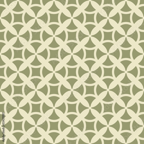 Green vector seamless pattern, simple geometric texture with crosses, rounded squares, grid, lattice. Abstract minimal colorful background. Retro style repeatable design for prints, decoration, cloth
