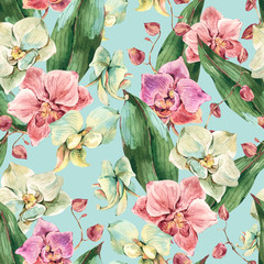 Deken met foto Orchidee patronen Natural vintage watercolor orchid seamless pattern, exotic flowers  © Belus