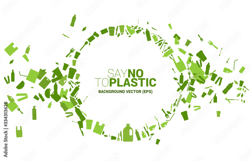 Circle shape from plastic package and product icon. background for take care and save the environment. Say no to plastic Circle shape from plastic package and product icon. background for take care and save the environment. Say no to plastic