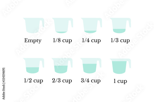 Kitchen measuring cups with various amount of liquid, vector illustration