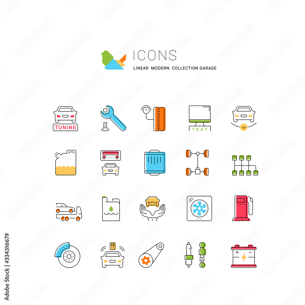 Set Vector Line Icons of Garage and Car Service. Set Vector Line Icons of Garage and Car Service.