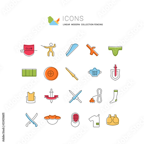 Set Vector Line Icons of Fencing.