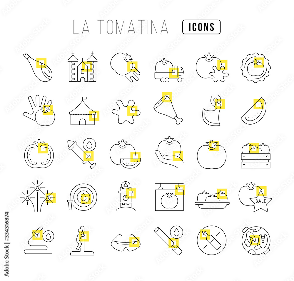 Fototapeta premium Vector Line Icons of La Tomatina
