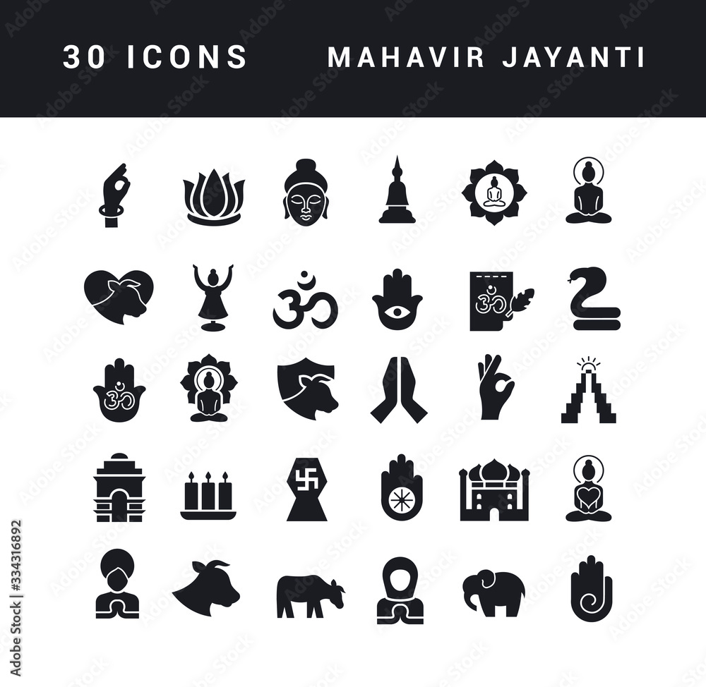 Fototapeta premium Vector Simple Icons of Mahavir Jayanti