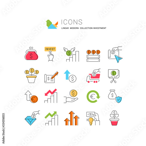 Set Vector Line Icons of Investment