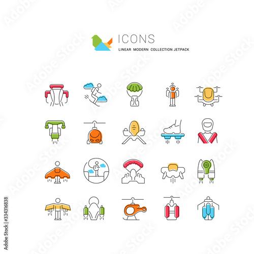 Set Vector Line Icons of Jetpack.