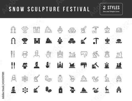 Vector Simple Icons of Snow Sculpture Festival
