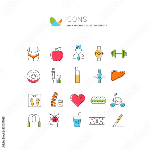 Set Vector Flat Line Icons Obesity