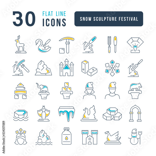 Vector Line Icons of Snow Sculpture Festival