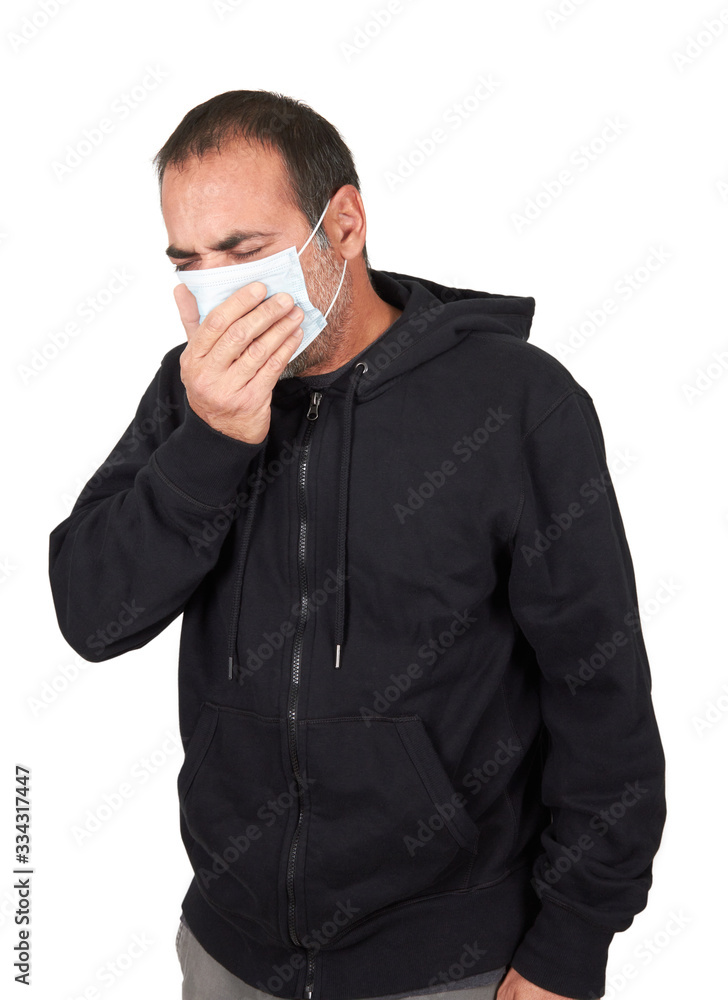 Portrait of a sick man wearing medical mask on white background Portrait of a sick man wearing medical mask on white background