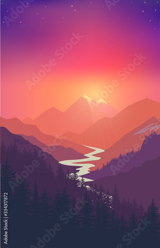 Mountain landscape Nature camping graphics, outdoor traveling illustration