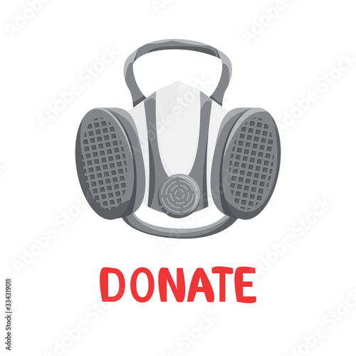 Vector illustration of P100 respirator gas mask isolated on white background. Reusable face breathing wear protects manual laborers from dangerous chemicals. Donation of professional equipment, outfit