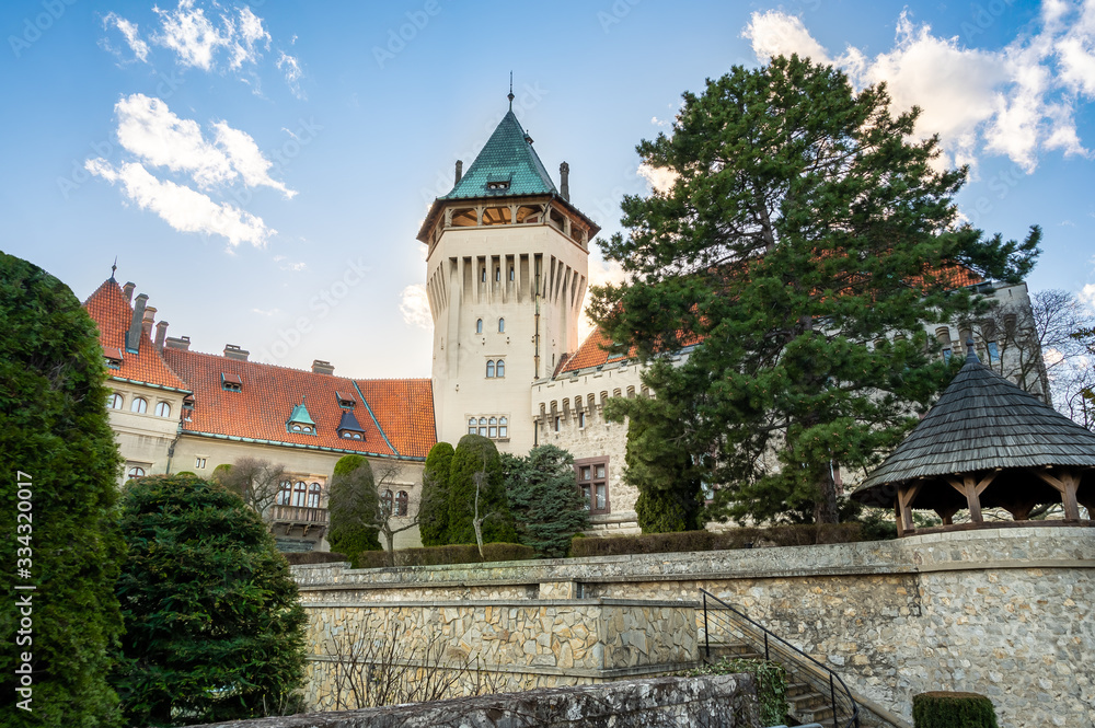 Tower of Smolenice castle, built in the 15th century, in Little Carpathians (SLOVAKIA)