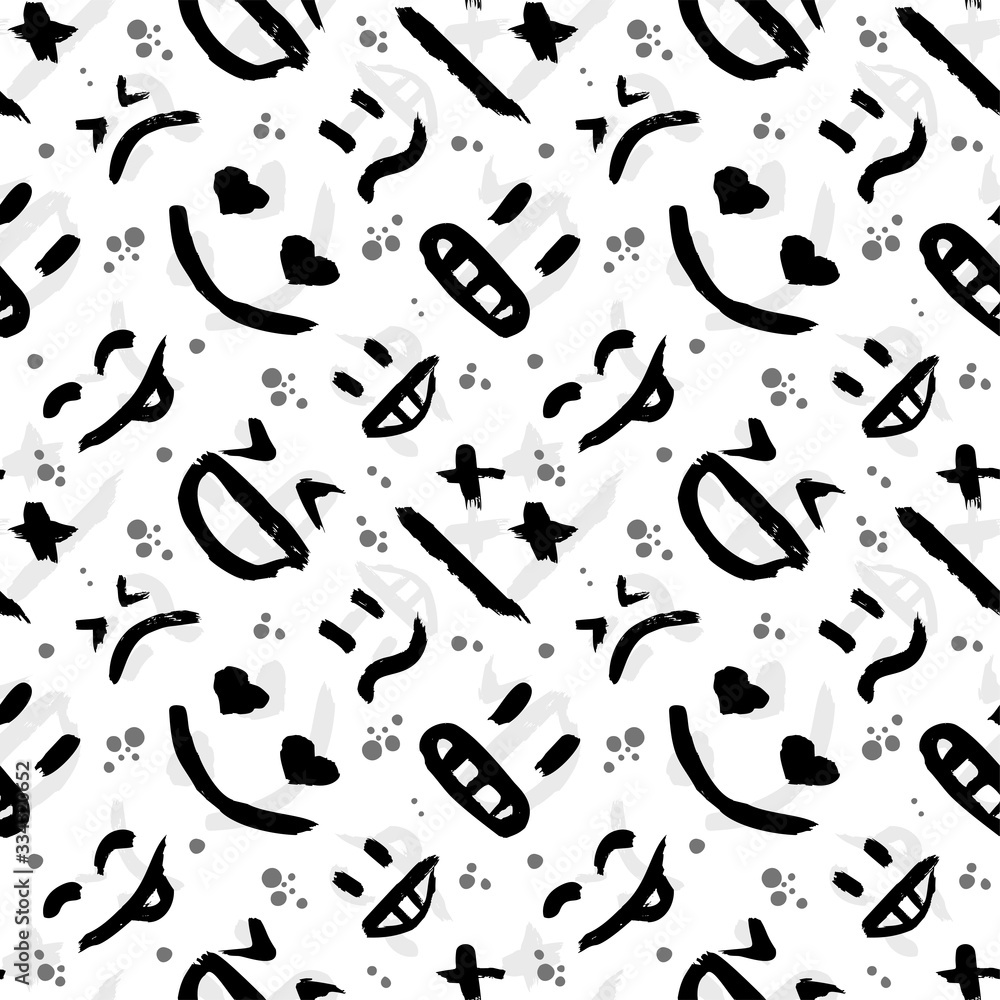 Vector seamless pattern with emoticons, emoji, kaomoji. Modern