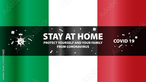 Italy stay at home, coronavirus.Stay home, protect yourself and your family.Stop coronavirus.Vector illustration.