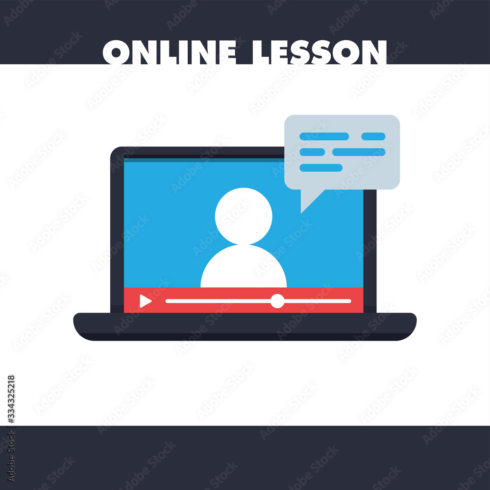 Online education vector illustration. Learning video on computer screen. E-learning and teaching at home. Stay at home campaign. Online education vector illustration. Learning video on computer screen. E-learning and teaching at home. Stay at home campaign.